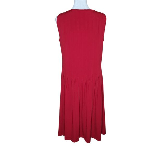 Talbot's Sleeveless Midi Dress Pleated Women's 12P Red Stretch Jersey Knit - Picture 5 of 11